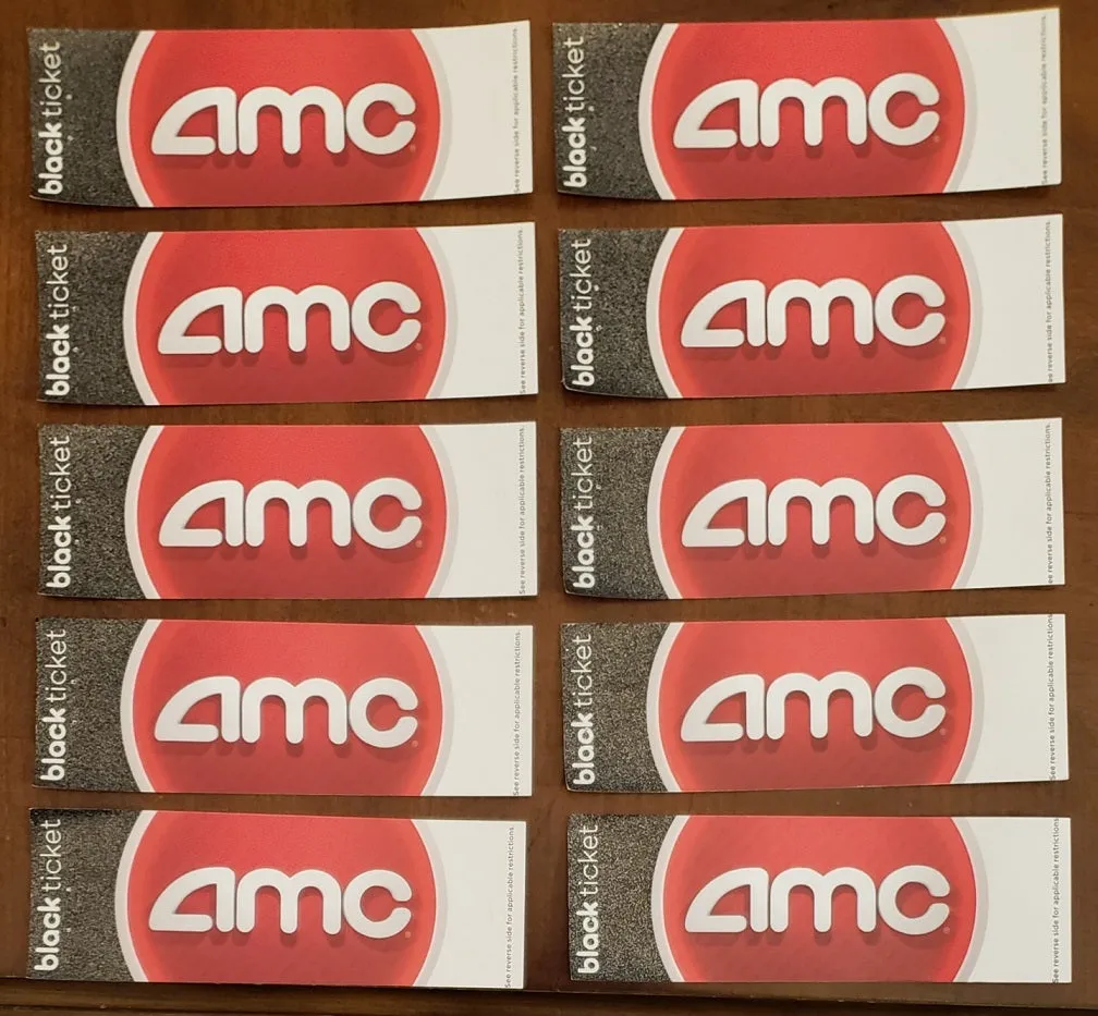 10 AMC Black Movie Tickets, No Expiration Date