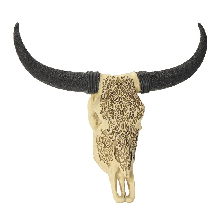 12.8" Carved Resin Cow Skull