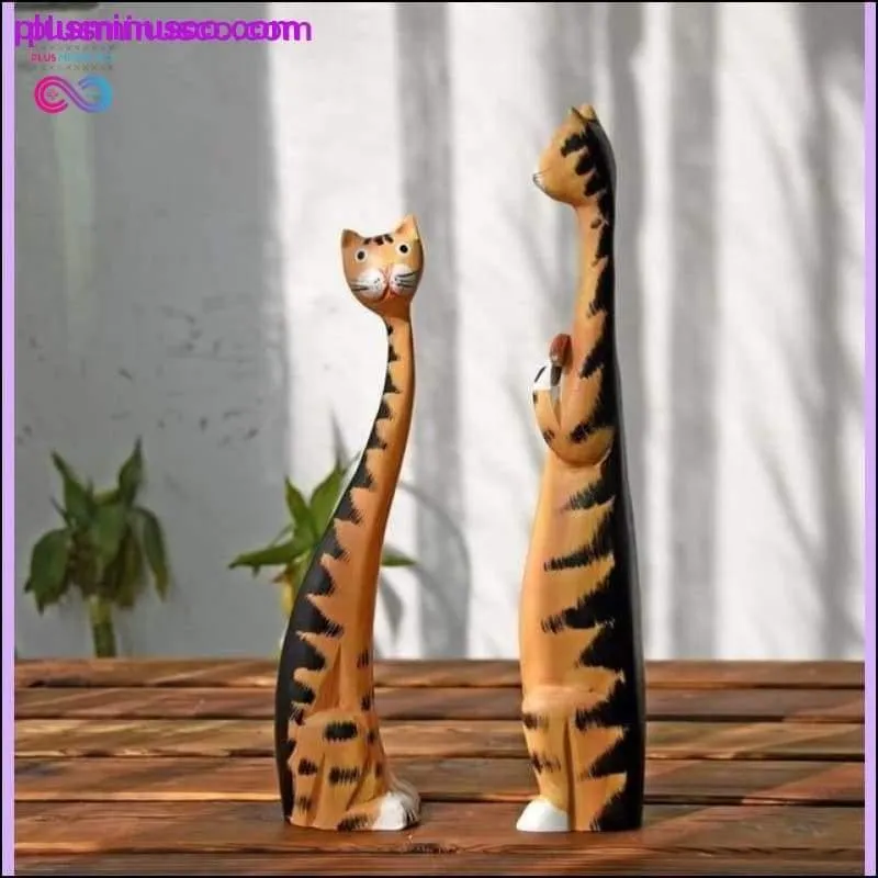 2pcs Creative Nordic Wooden Cat Home Decor Wood Carving ||