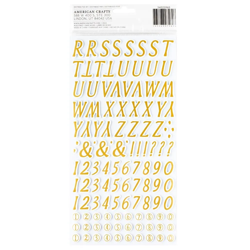 American Crafts A Perfect Match Thickers Stickers w/Gold Foil 200/Pkg - Alpha*