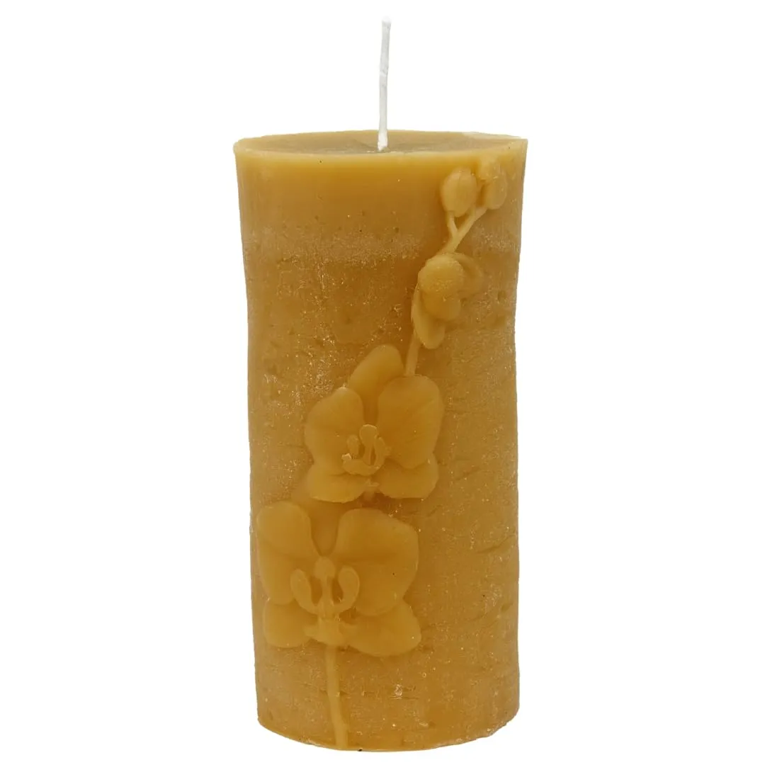 ANP BEE® 100% Natural Beeswax Pillar Candle with Flower Texture I Hand Made, Smokeless, Unscented I Candles for Home Decor I 25 Hrs Burn Time I 2.5 x 5.5 Inch Golden Yellow (Pack of 2)