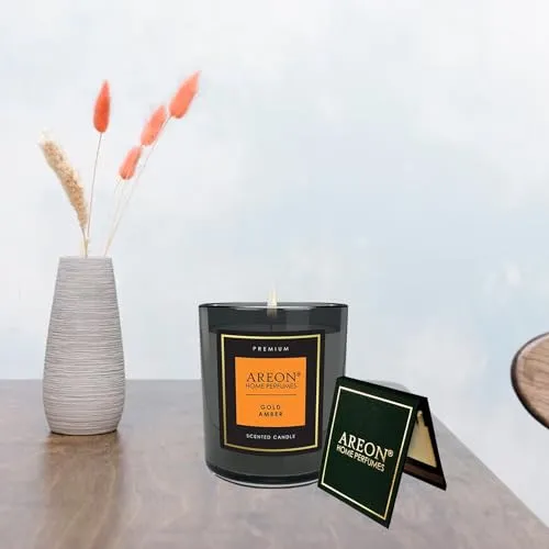 Areon Scented Candle- Gold Amber (125 gm) | Refreshing Scent | Ideal for Home Décor | Aesthetic Glass Tumbler