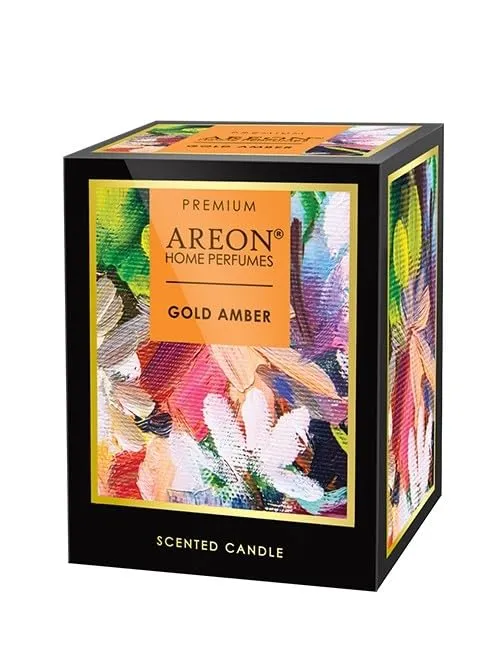 Areon Scented Candle- Gold Amber (125 gm) | Refreshing Scent | Ideal for Home Décor | Aesthetic Glass Tumbler