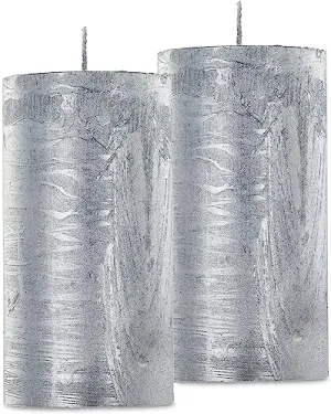 Artisanal Serenity: Handcrafted Rustic Silver Pillar Candles - Pack of 2, Exquisite Elegance, Timeless Glow