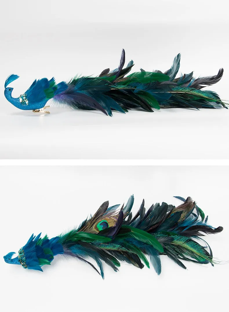 Bulk Artificial Long Tail Blue Peacocks Ornaments Christmas Hanging Ornaments Wholesale