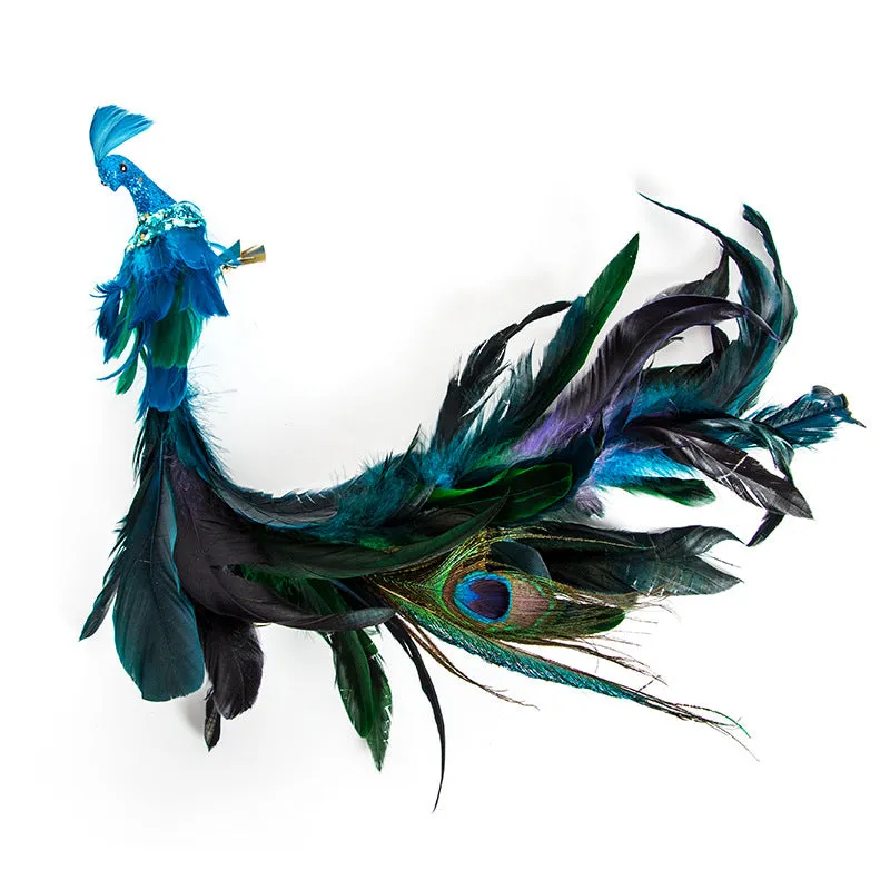 Bulk Artificial Long Tail Blue Peacocks Ornaments Christmas Hanging Ornaments Wholesale