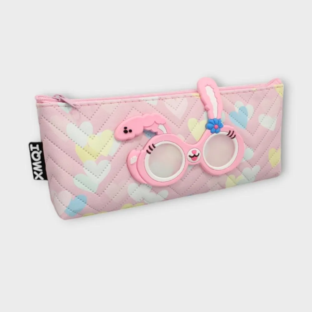 Bunny Glasses Pink Pencil Case