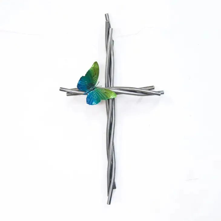 Butterfly and Vine 16" Cross - Blue/Green