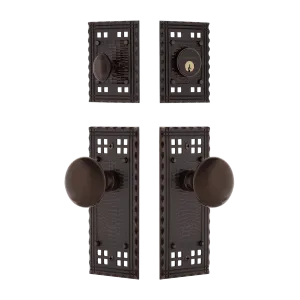 Craftsman Entry Set with Brown Porcelain Knob in Timeless Bronze