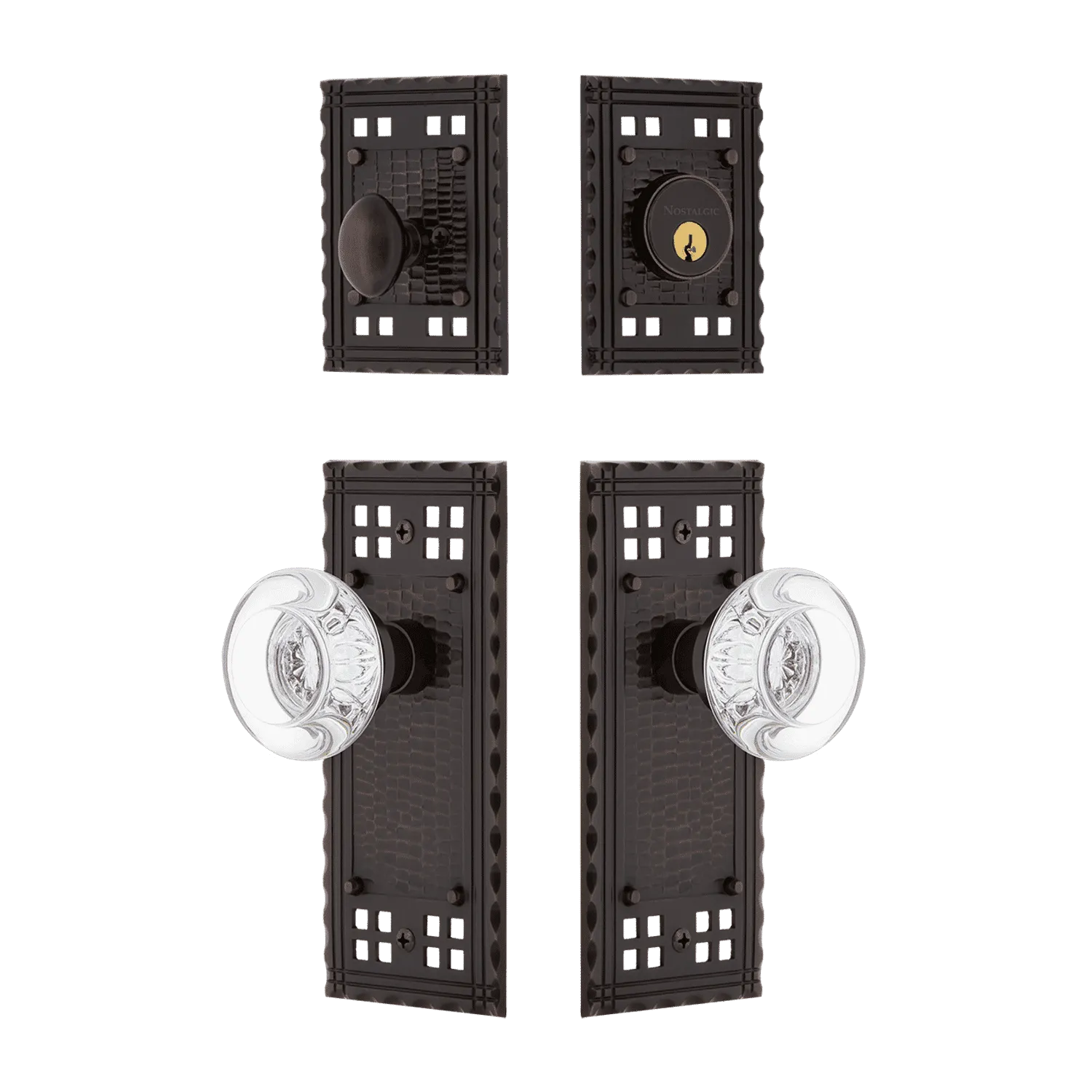 Craftsman Entry Set with Round Clear Crystal Knob in Timeless Bronze