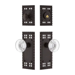 Craftsman Entry Set with Round Clear Crystal Knob in Timeless Bronze