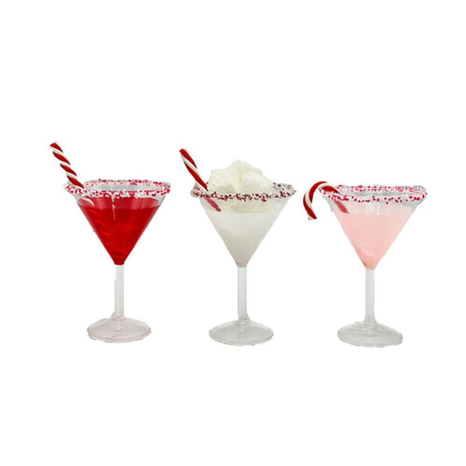 December Diamonds Candy Cane Lace Set Of 3 Assorted Peppermint Martini Ornaments