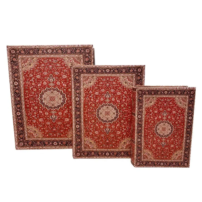 Decorative Book Storage Box Shiny Red (Set of 3)