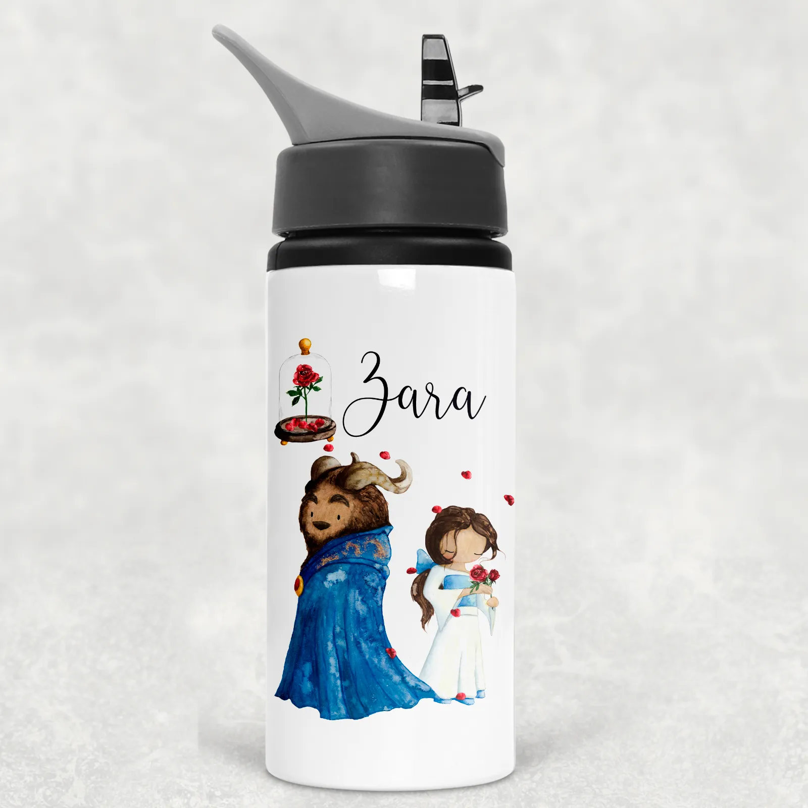 Enchanted Rose Beauty and the Beast Personalised Aluminium Straw Water Bottle 650ml