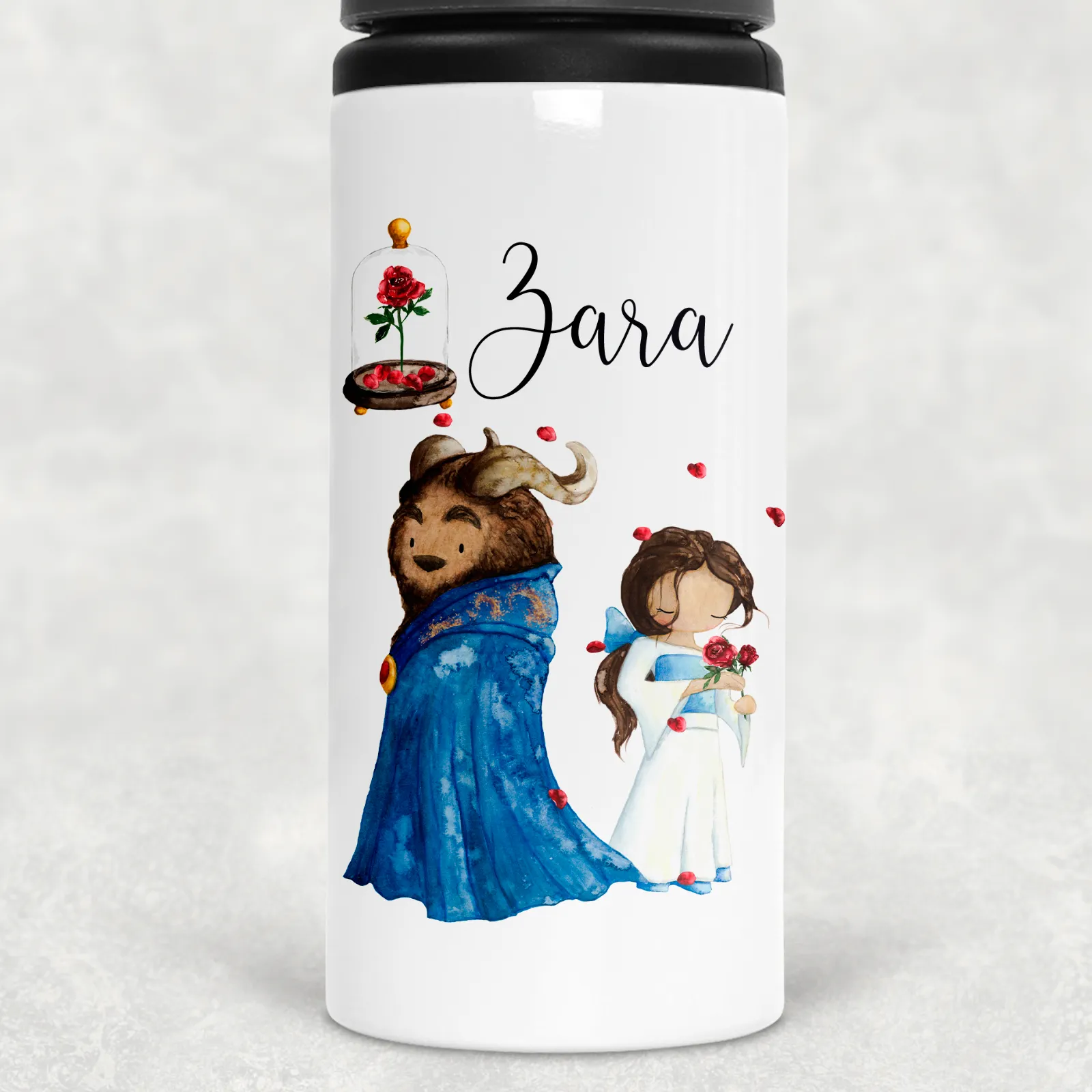 Enchanted Rose Beauty and the Beast Personalised Aluminium Straw Water Bottle 650ml