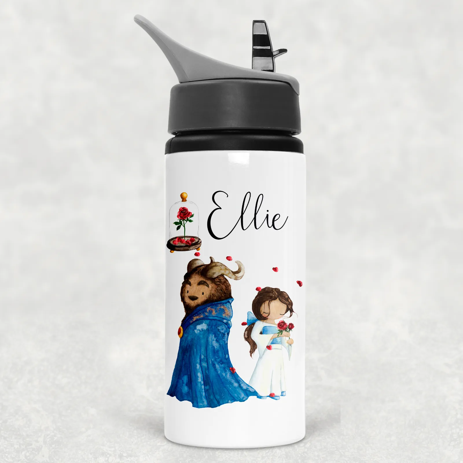 Enchanted Rose Beauty and the Beast Personalised Aluminium Straw Water Bottle 650ml