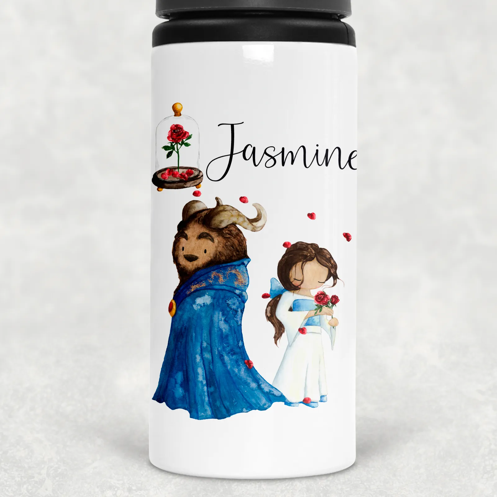 Enchanted Rose Beauty and the Beast Personalised Aluminium Straw Water Bottle 650ml