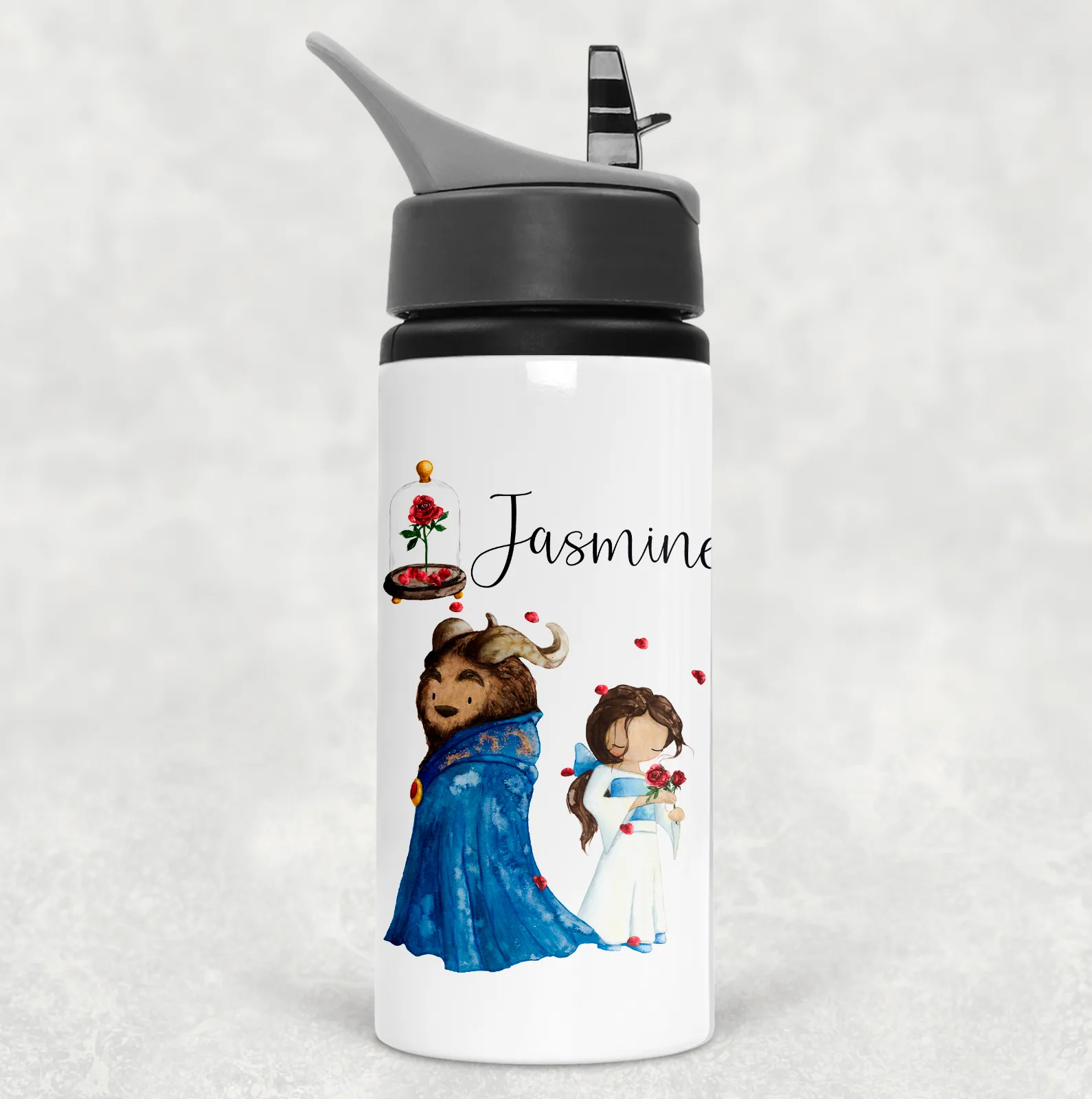 Enchanted Rose Beauty and the Beast Personalised Aluminium Straw Water Bottle 650ml