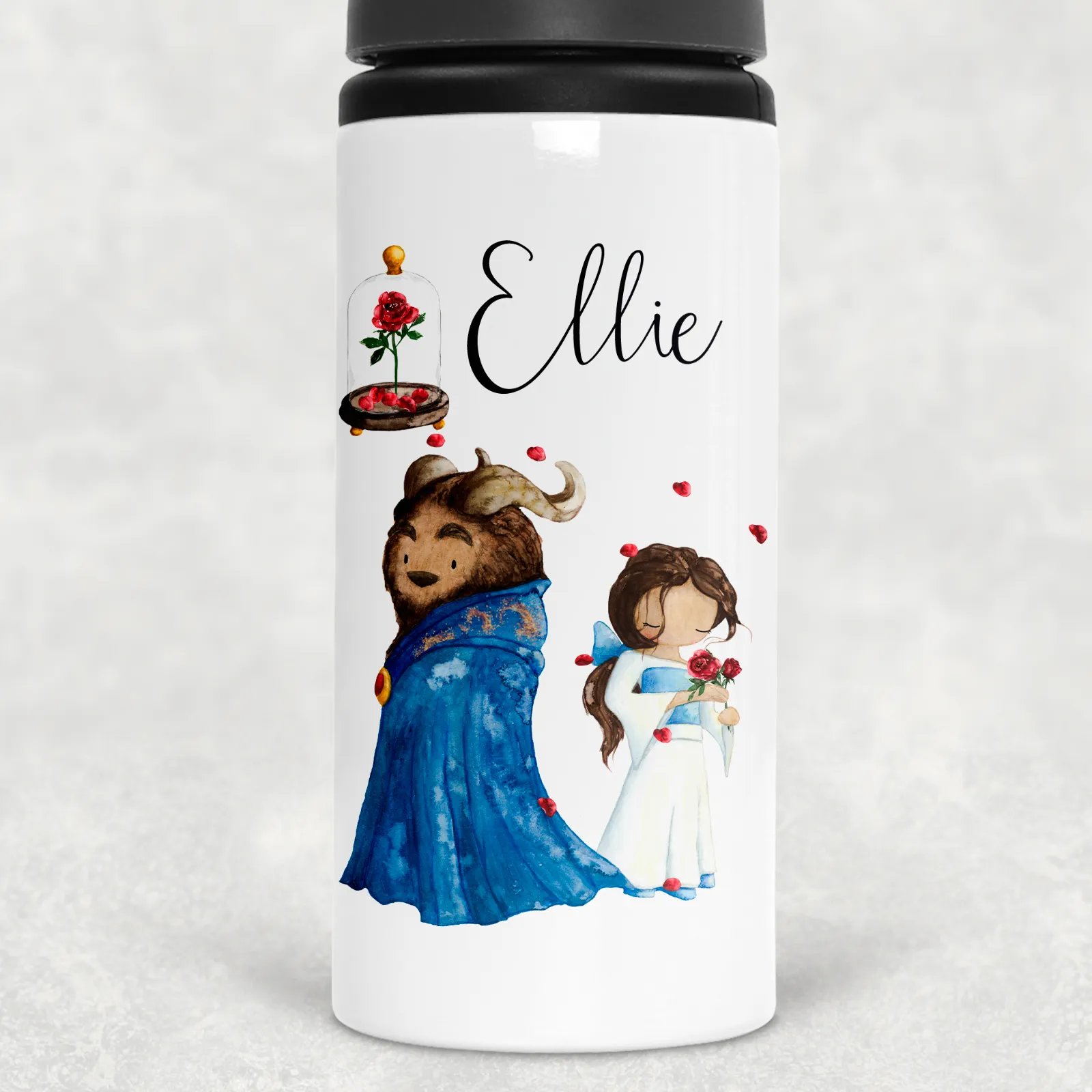 Enchanted Rose Beauty and the Beast Personalised Aluminium Straw Water Bottle 650ml