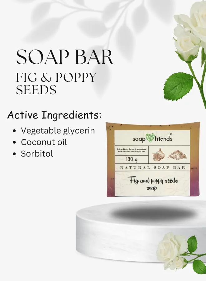 Fig and Poppy Seeds  Moisturizing Natural Soap Bar for Daily Cleansing, 130g