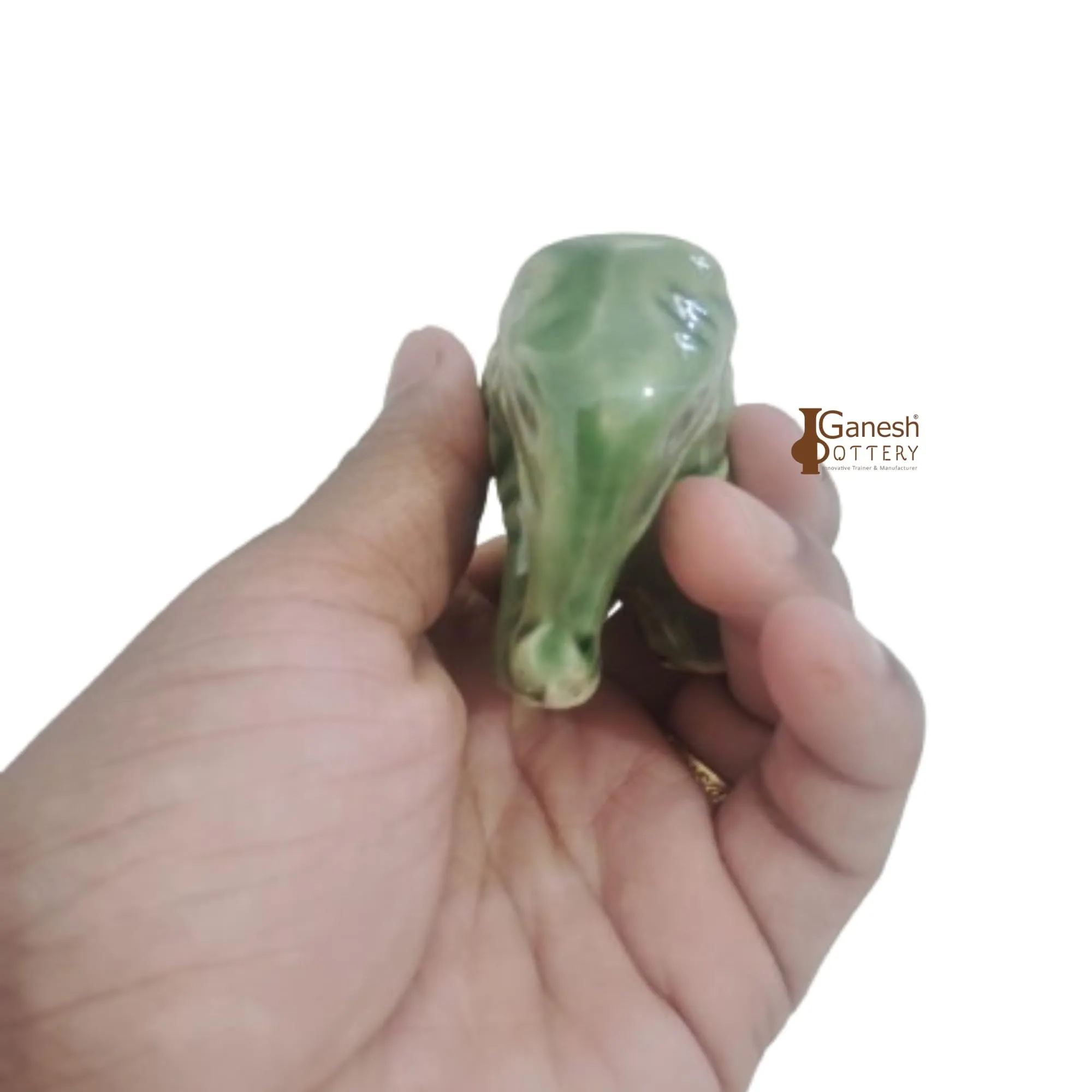 Ganesh Pottery Ceramic Clay mitti Elephant/Hathi for Showpiece Idols for Home Decor and Gift Mutlipurpose, Miniature Elephant (8cm, Green)