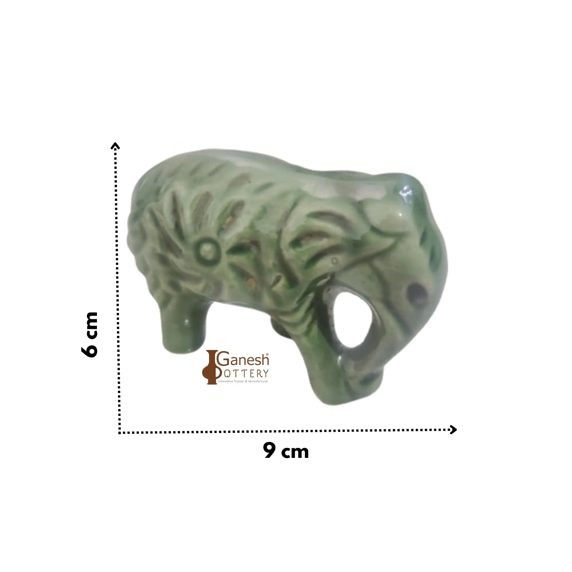 Ganesh Pottery Ceramic Clay mitti Elephant/Hathi for Showpiece Idols for Home Decor and Gift Mutlipurpose, Miniature Elephant (8cm, Green)