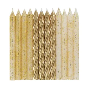 Gold and Glitter Candles - 24 Pkt