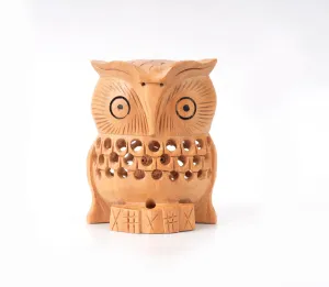 Great Decor Wooden Carving Undercut Jali Work Owl Statue Beautiful Animal Figurines Decorative Showpiece Gifts for Home Decoration Handicraft Wooden Handmade Owl (Brown)