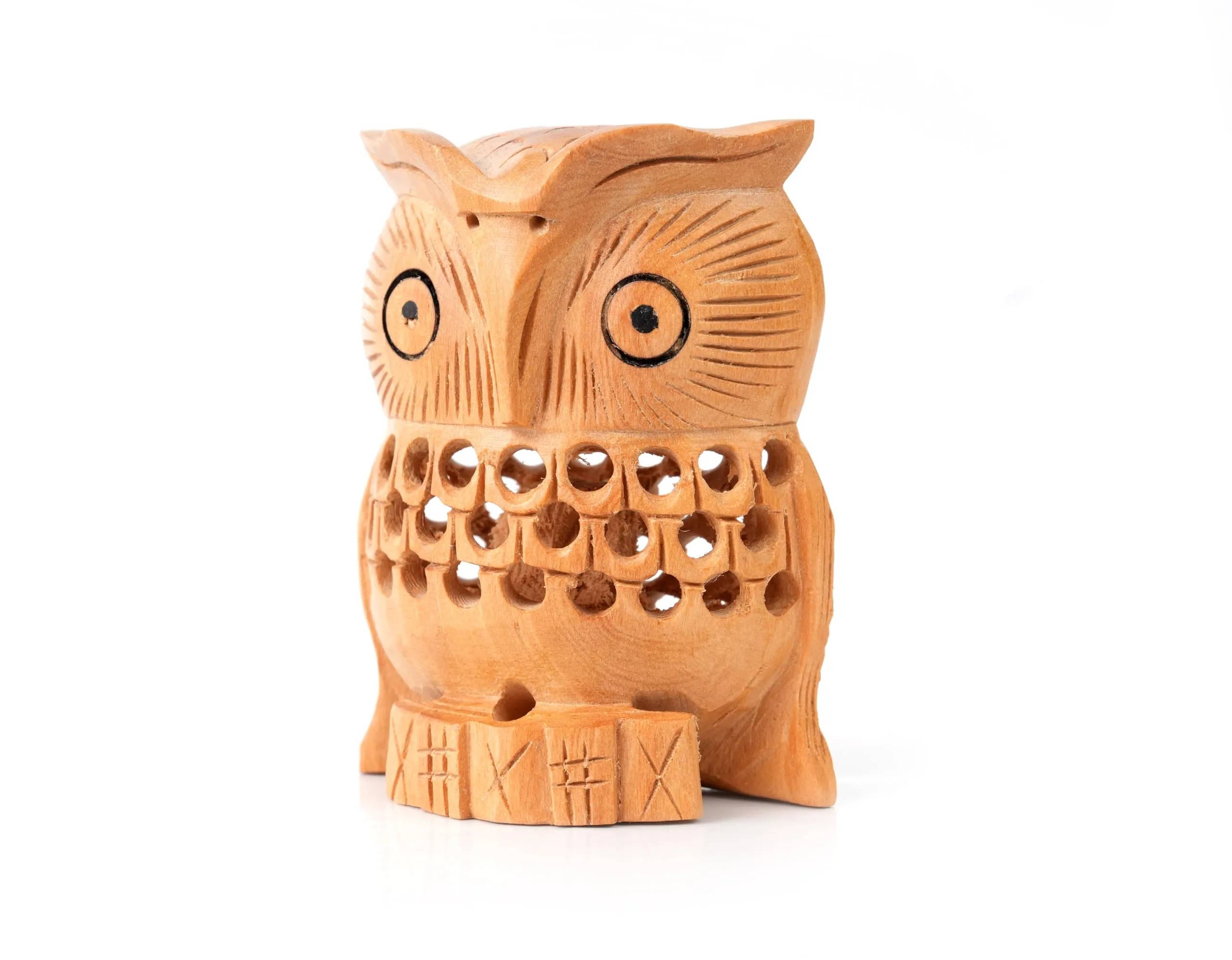 Great Decor Wooden Carving Undercut Jali Work Owl Statue Beautiful Animal Figurines Decorative Showpiece Gifts for Home Decoration Handicraft Wooden Handmade Owl (Brown)