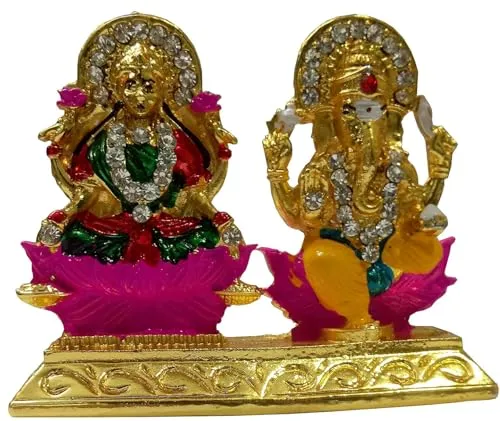 Hare Krishna Food For Soul Lakshmi Ganesha Murti Idol Set for Puja Home Decoration Item, Car Dashboard, Desktop Decor,Mandir Temple Pooja Room Table Office Gifts,Showpiece