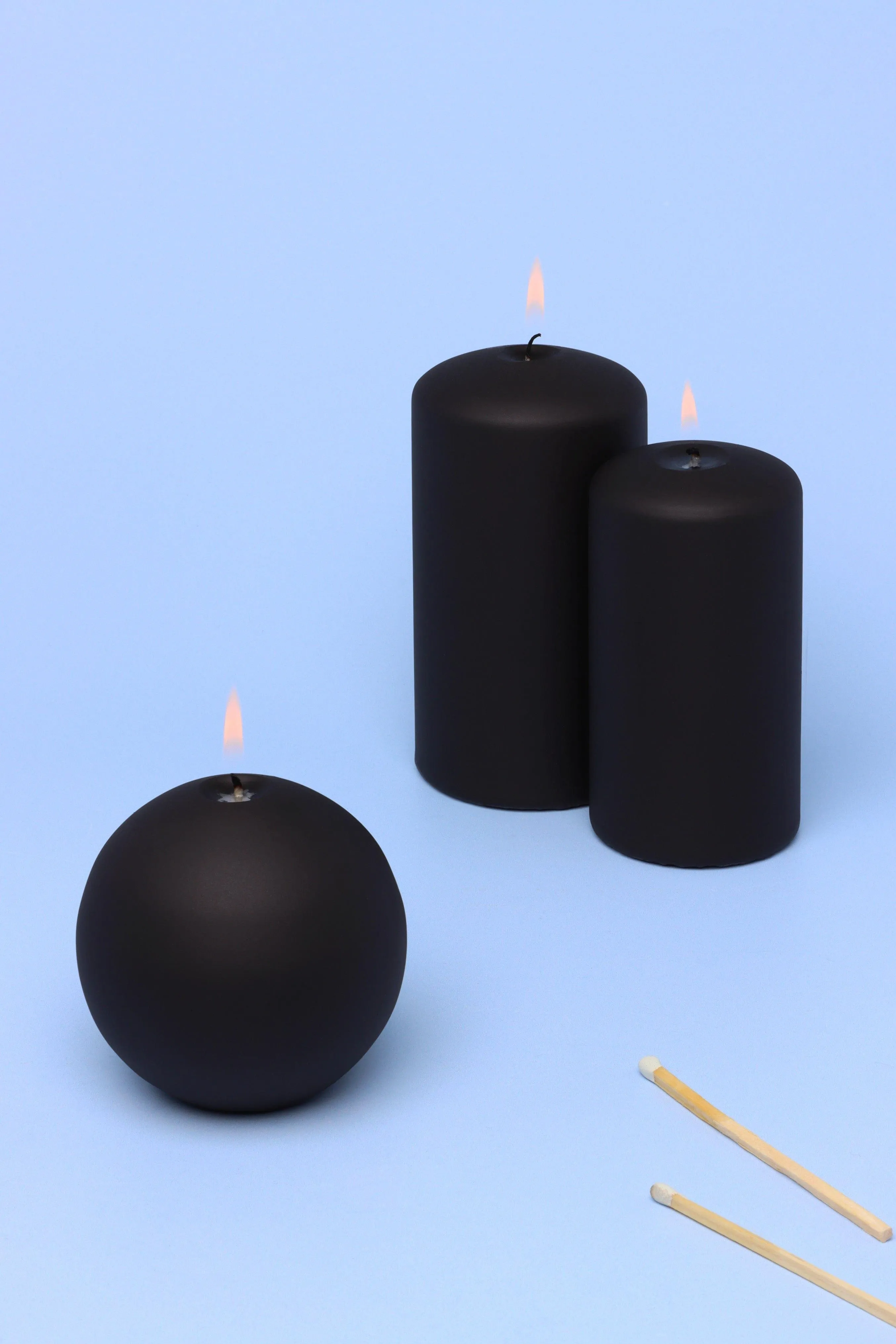 Henry Velvet Matt Soft Touch Smooth Black Pillar Candles