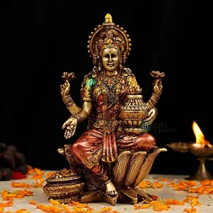 Indicast Cold Cast Resin Laxmi Showpiece for Puja Room and Temple Antique Decor(7 Inches, Metal Finish) Copper