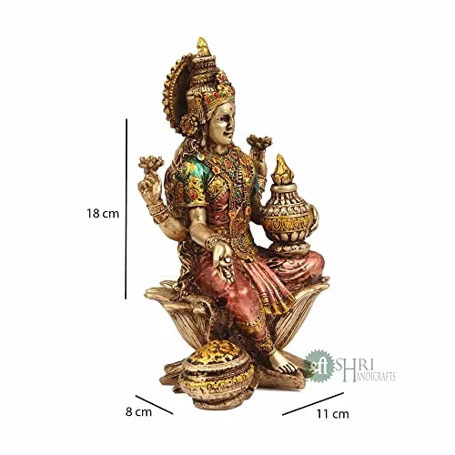 Indicast Cold Cast Resin Laxmi Showpiece for Puja Room and Temple Antique Decor(7 Inches, Metal Finish) Copper