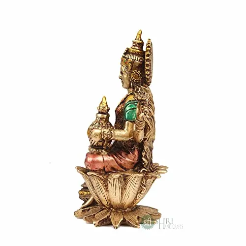 Indicast Cold Cast Resin Laxmi Showpiece for Puja Room and Temple Antique Decor(7 Inches, Metal Finish) Copper