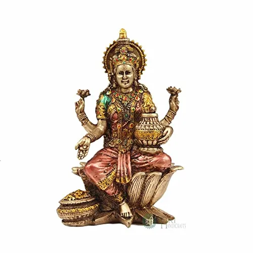 Indicast Cold Cast Resin Laxmi Showpiece for Puja Room and Temple Antique Decor(7 Inches, Metal Finish) Copper