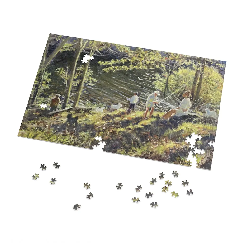 Jigsaw Puzzle (252, 500, 1000-Piece) showing 'Fishing Party at the Artichoke' by Richard Burke Jones