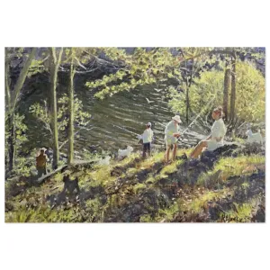 Jigsaw Puzzle (252, 500, 1000-Piece) showing 'Fishing Party at the Artichoke' by Richard Burke Jones