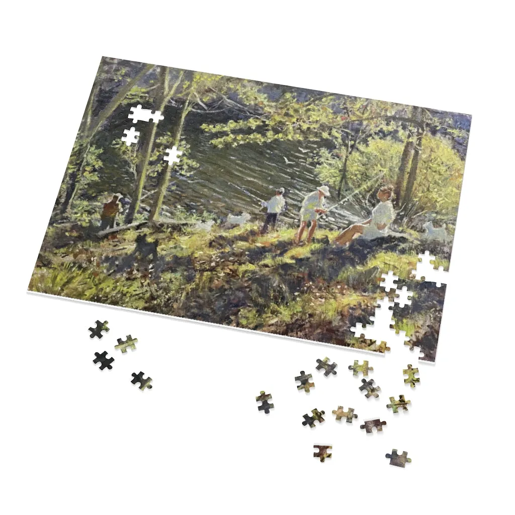 Jigsaw Puzzle (252, 500, 1000-Piece) showing 'Fishing Party at the Artichoke' by Richard Burke Jones