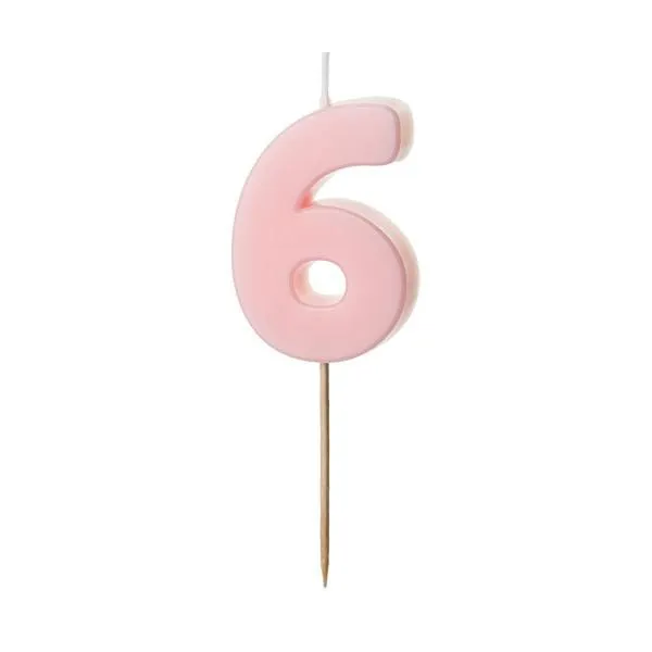 Light Pink Number 6 candle