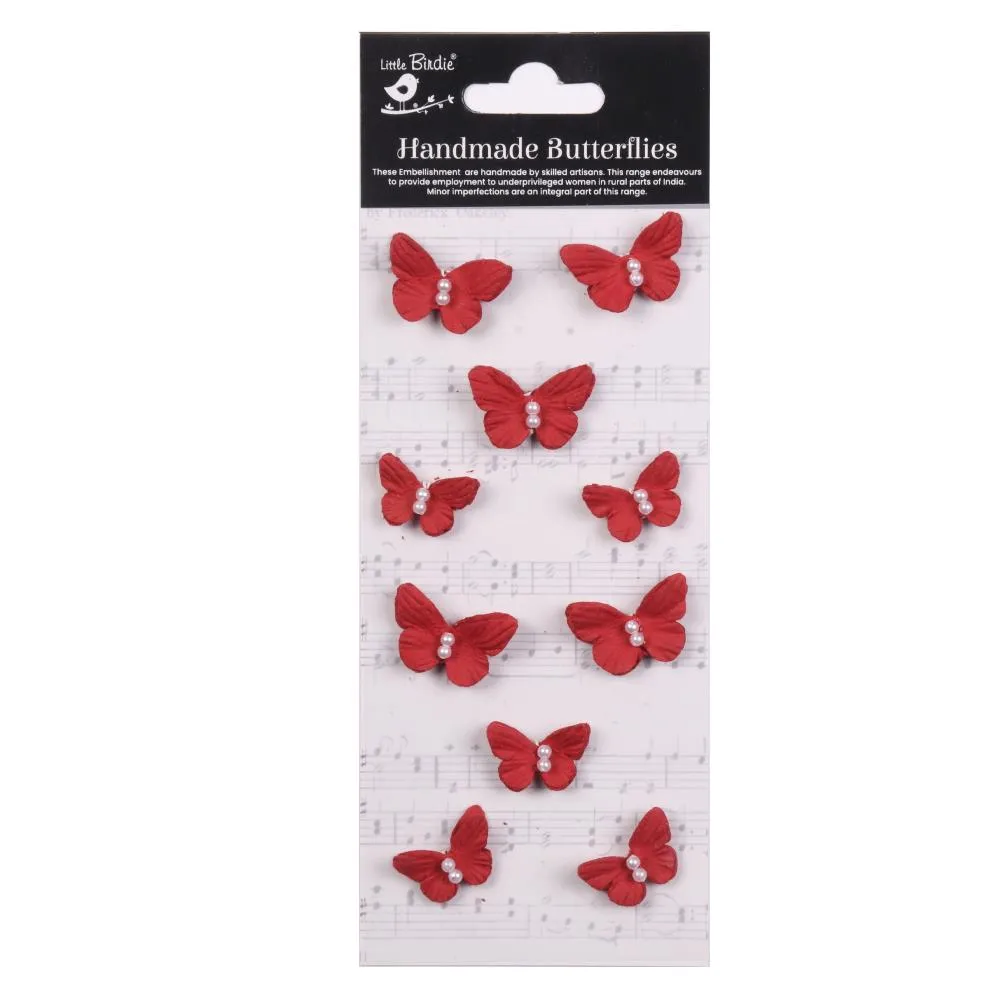 Little Birdie Pearl Butterflies 11/Pkg Cardinal Red