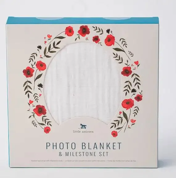 Little Unicorn Photo Blanket & Milestone Set - Summer Poppy