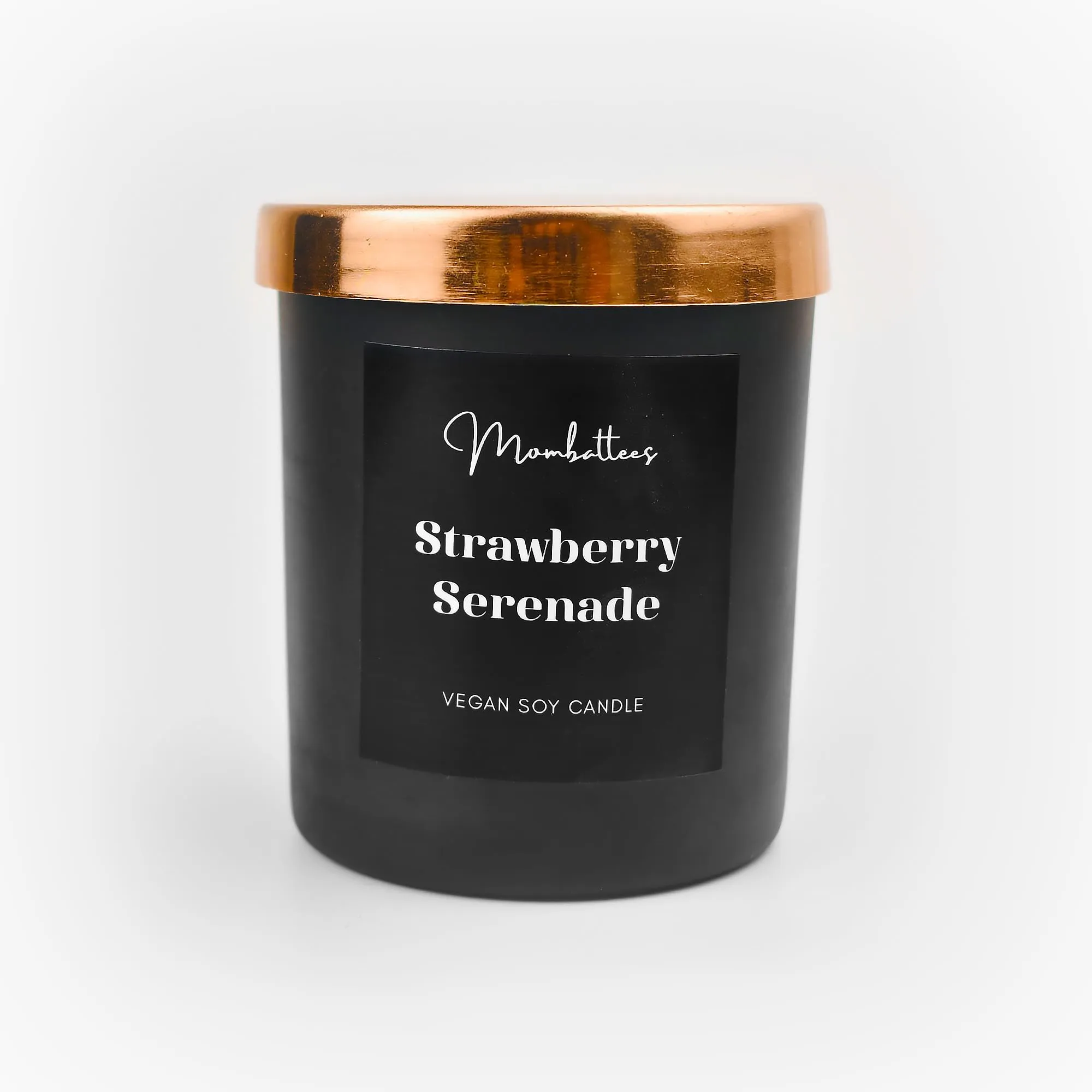 Mombattees Scented Candle | 100% Soy Wax | Non-Toxic | Matte Black Jar with Metal Lid | Upto 40Hrs Burn Time | Home Decor, Gifting & Aromatherapy (Strawberry Serenade)