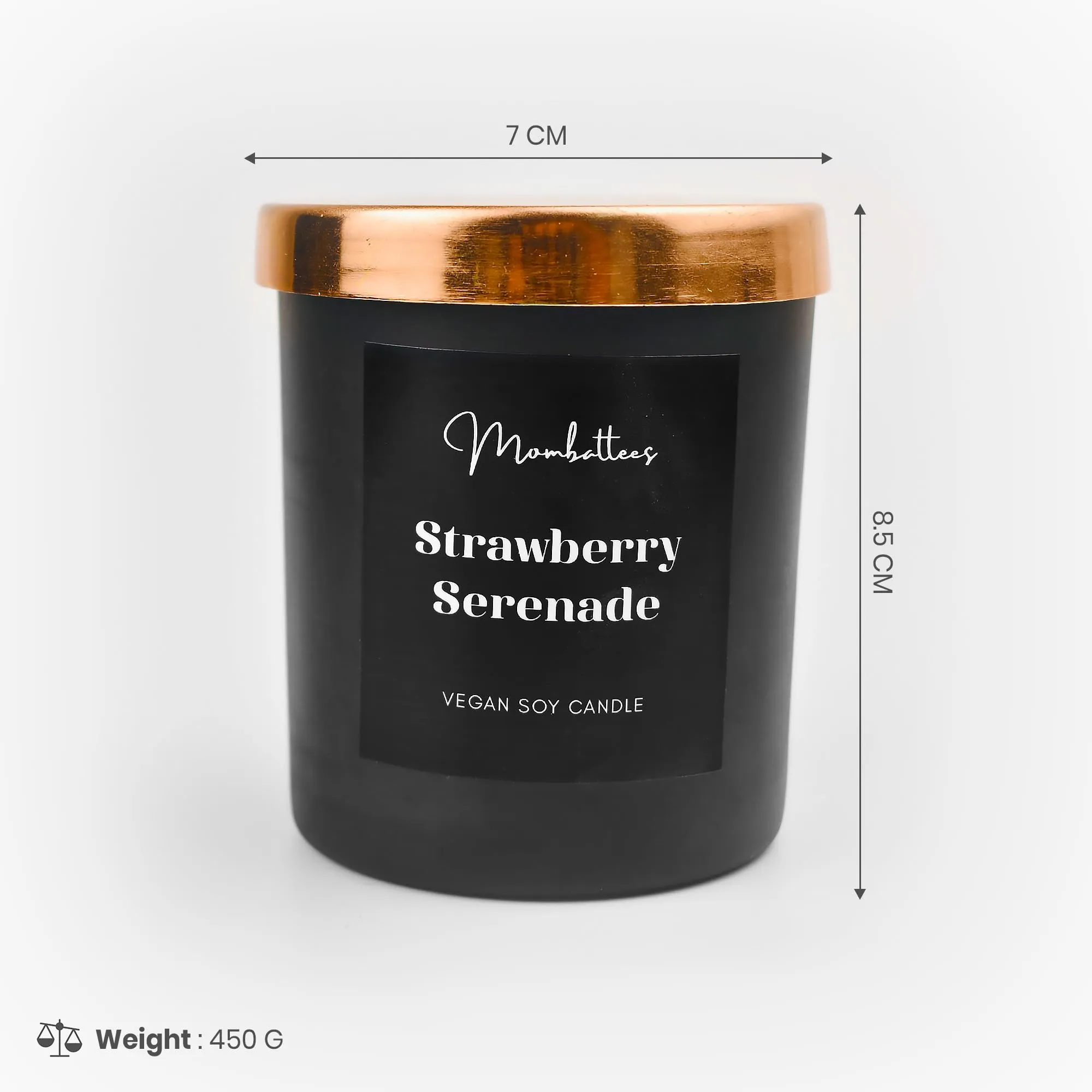 Mombattees Scented Candle | 100% Soy Wax | Non-Toxic | Matte Black Jar with Metal Lid | Upto 40Hrs Burn Time | Home Decor, Gifting & Aromatherapy (Strawberry Serenade)