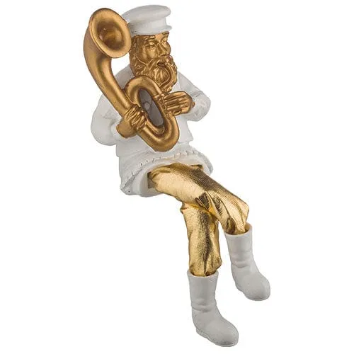 Polyresin Sitting Hassidic Figurine With Cloth Legs 25 Cm- Tuba Player