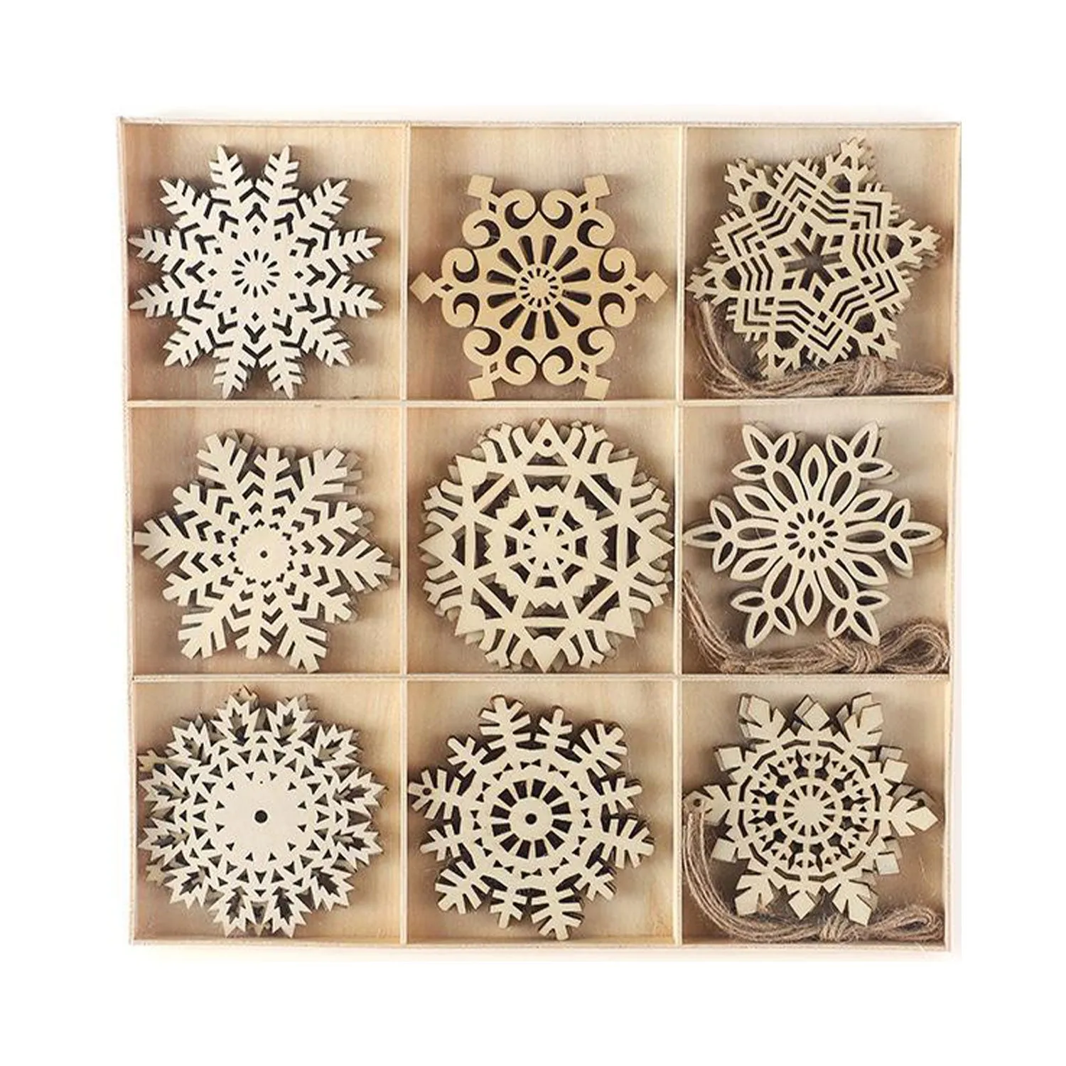 Poppy Crafts Wooden Ornaments Set - Christmas Collection - Snowflakes