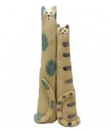 Pottery Cats - Tall Cat Couple ~ Happily Married