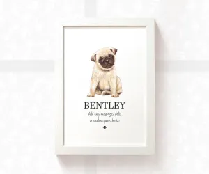 Pug Personalised Pet Name Print