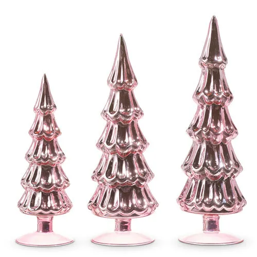 Raz Imports 2023 Jingle & Cocoa 13.5" Metallic Pink Tone Trees, Set of 3