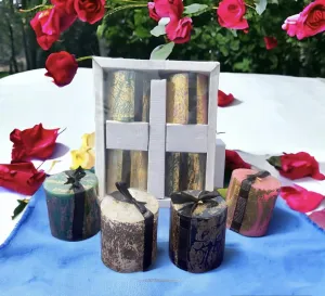 RJKART Pillar Candles in a Gift Box with Golden Flakes on Candles Aroma Therapy Candles for Birthday Anniversary (Size 2.75 * 3 inch Each)