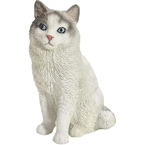 Sandicast Glass Small Size Bicolor Ragdoll Cat Sculpture, White/Gray